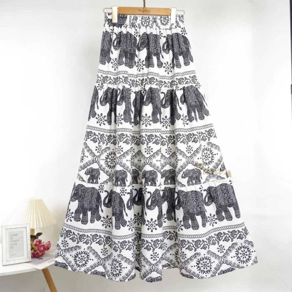 Thai Elephant Balloon Skirt – Smocked Waist, Italian Silk Fabric (Free Size)