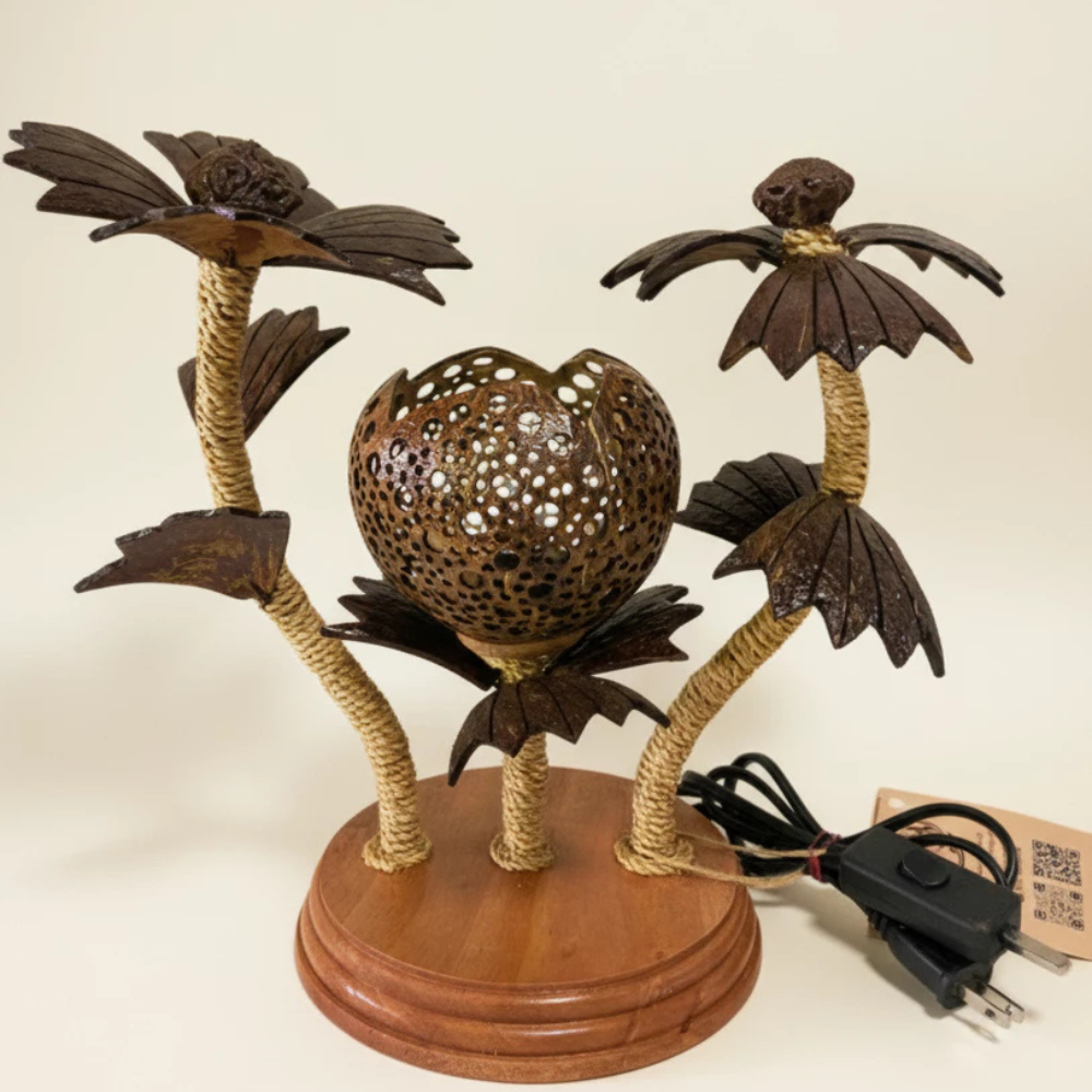 Handmade Coconut Shell Flower Lamp – Natural Tropical Décor Light