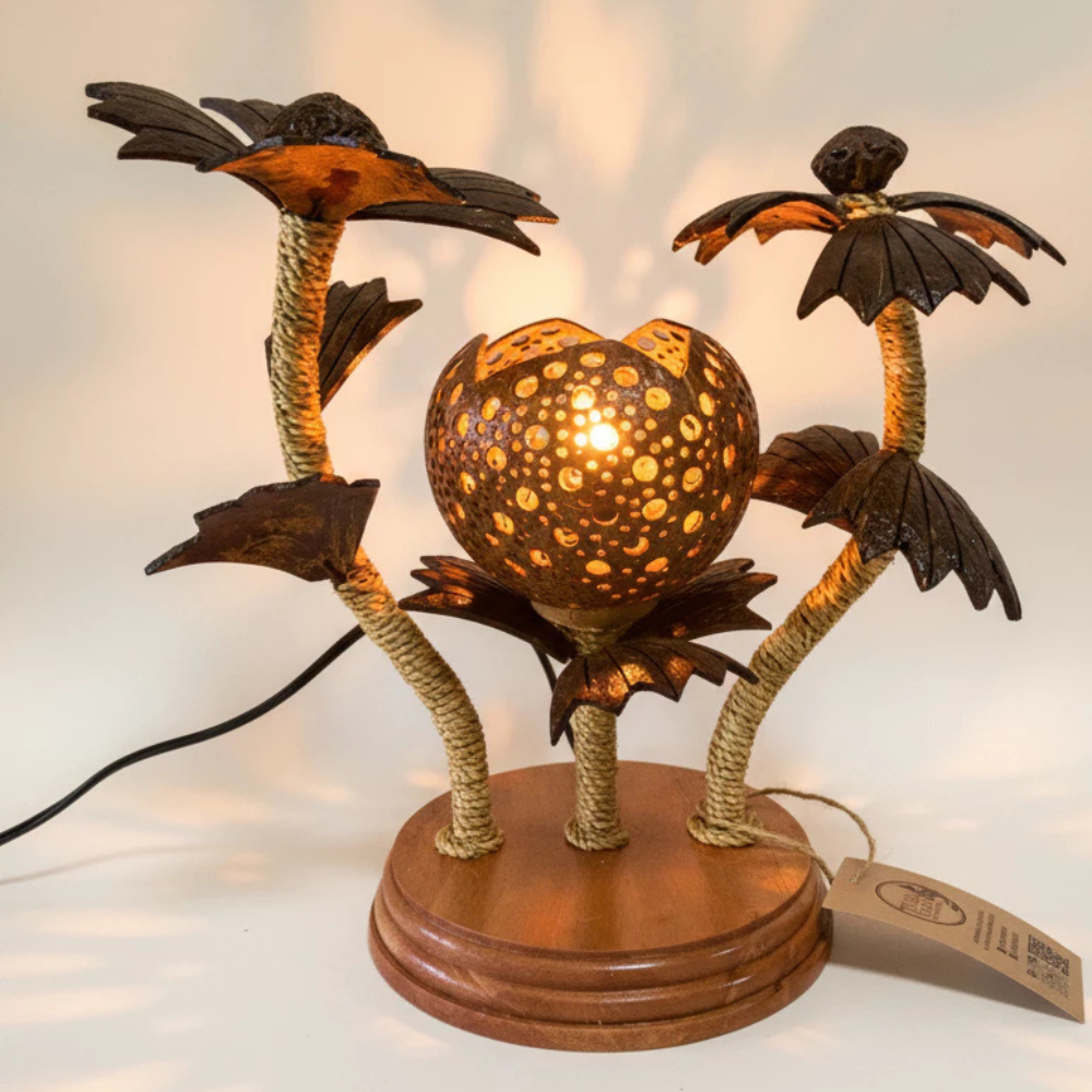 Handmade Coconut Shell Flower Lamp – Natural Tropical Décor Light
