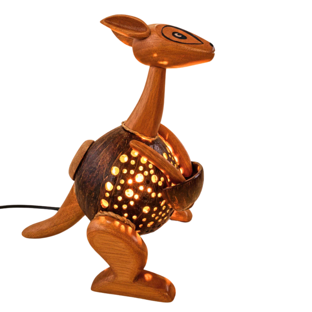 Handmade Coconut Shell Kangaroo Lamp – Natural Decorative Night Light
