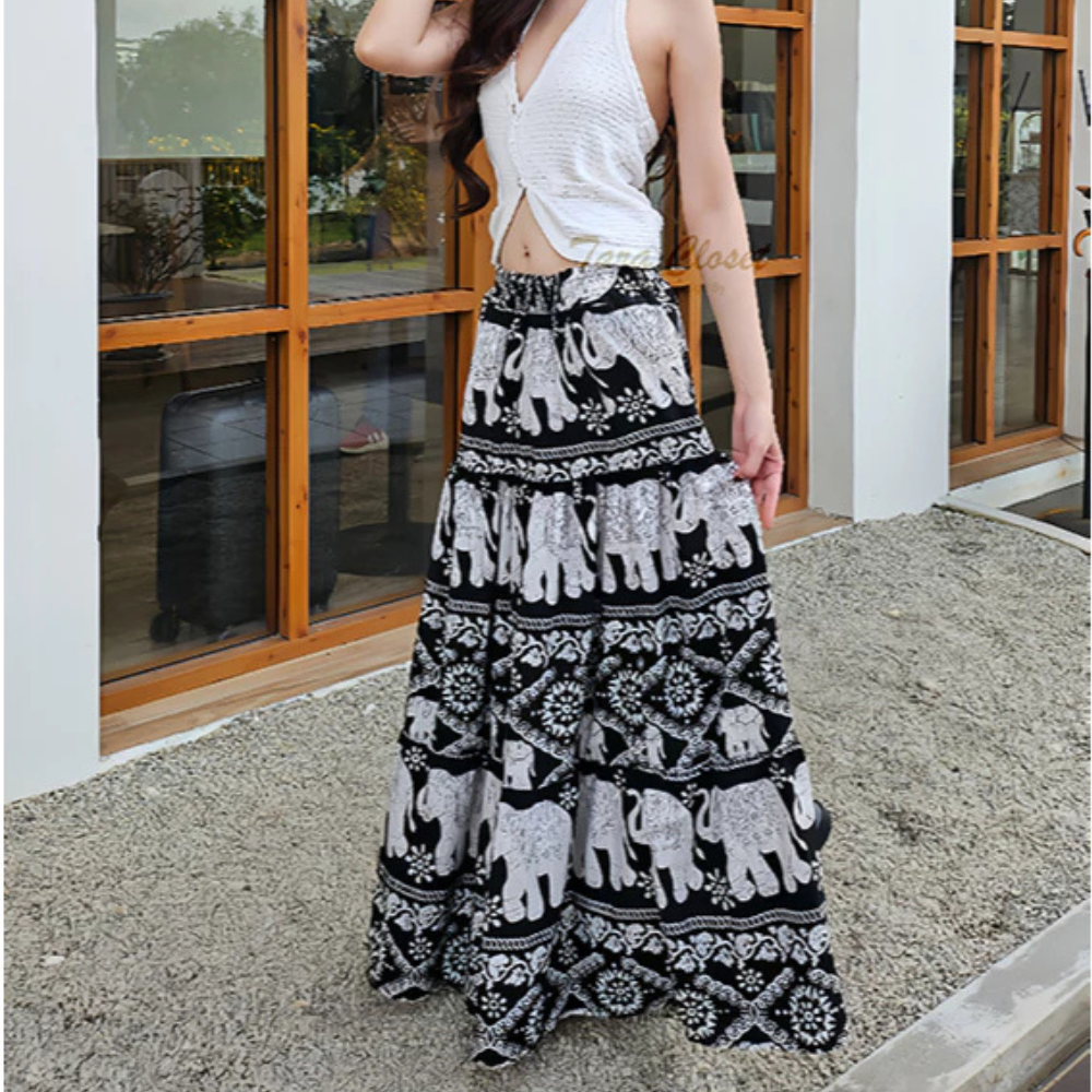 Thai Elephant Balloon Skirt – Smocked Waist, Italian Silk Fabric (Free Size)