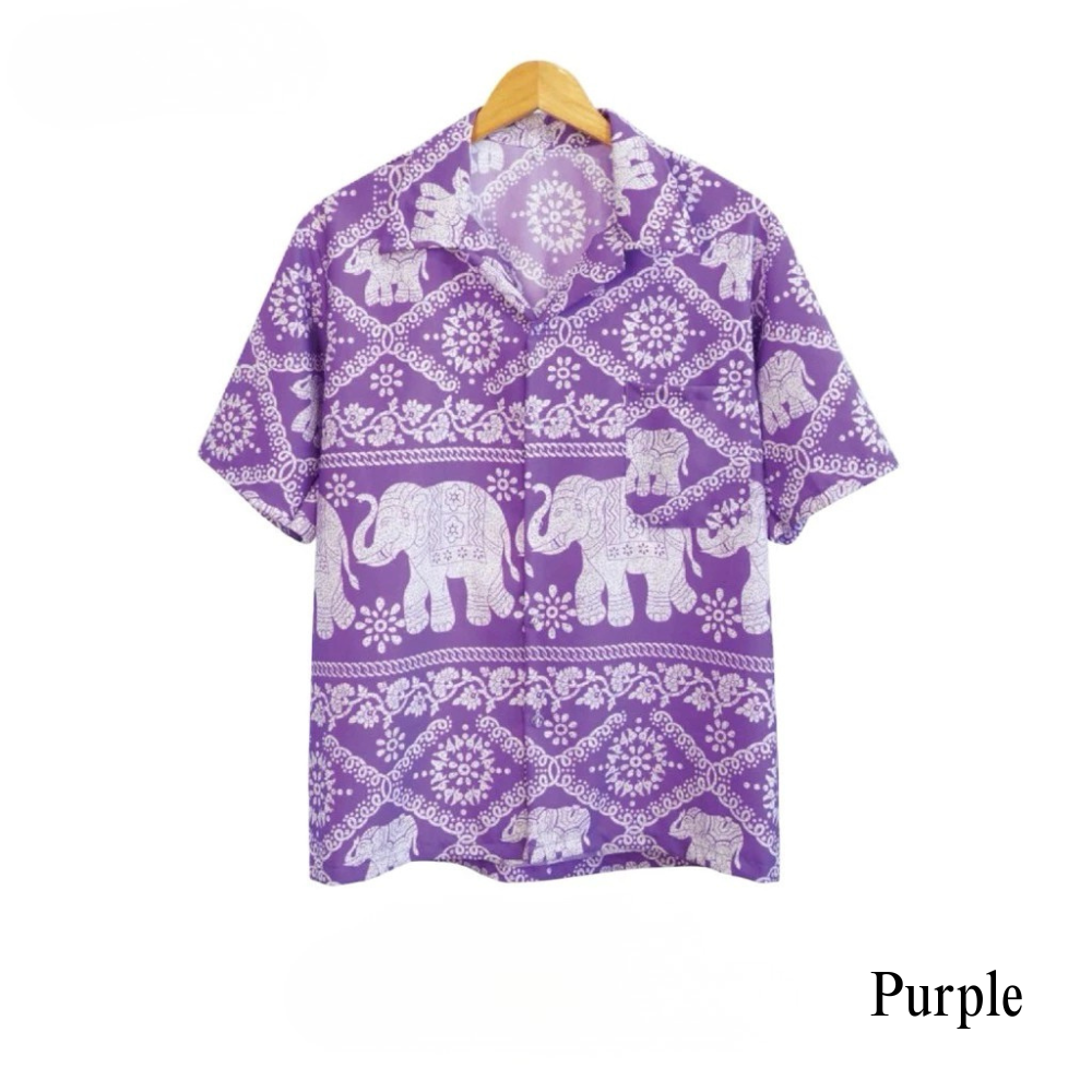 Thai Elephant Print Shirt – Lightweight Italian Silk Fabric Made in Thailand