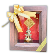 Vessavana Statue in Teak Wood Case – Gold-Plated Brass Amulet for Wealth & Protection