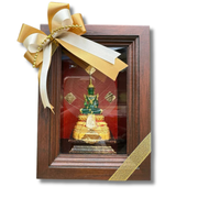 Emerald Buddha Statue in Teak Wood Case – Handmade Sacred Art for Prosperity & Blessings