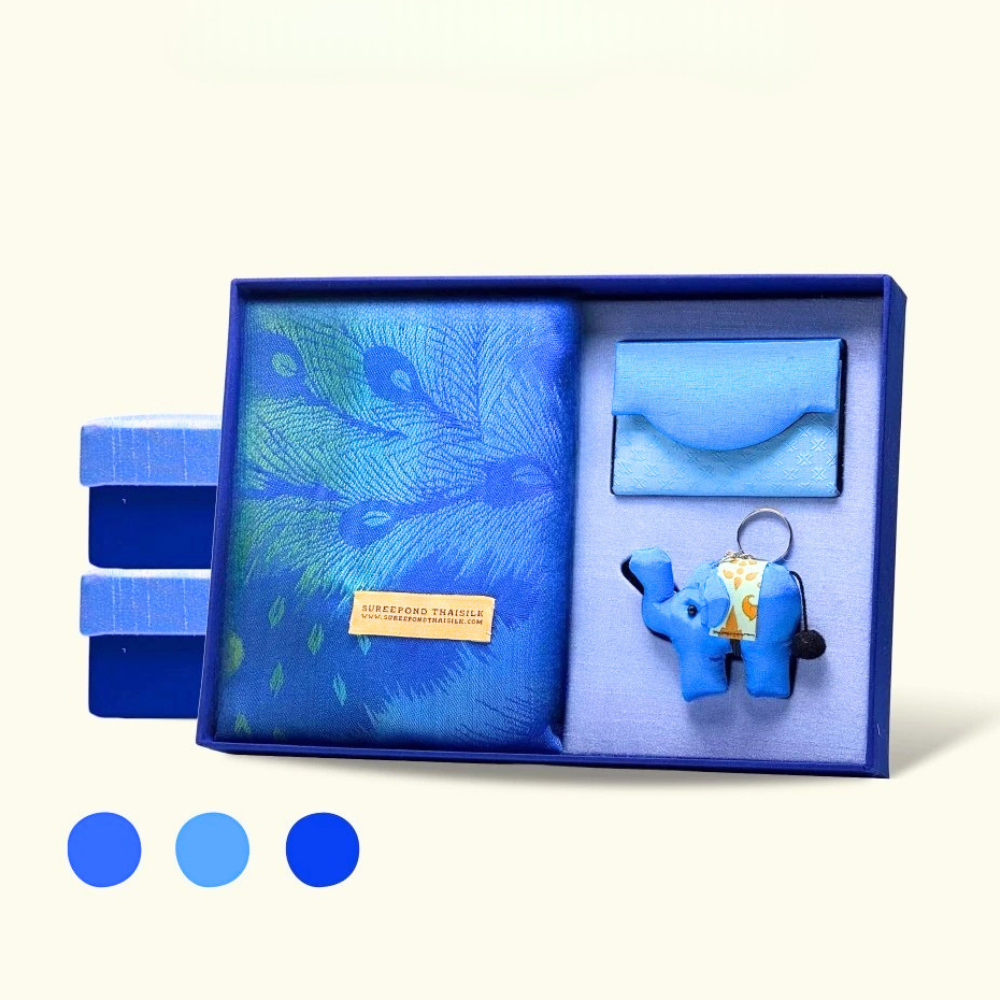 Premium Silk Gift Set – Scarf, Business Card Holder & Elephant Keychain