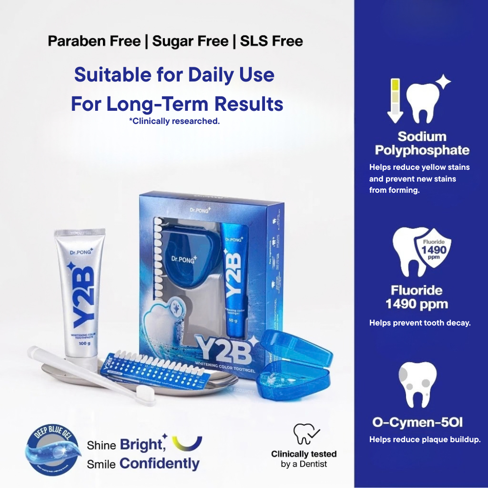 Dr.PONG Y2B Whitening Color Set – Toothpaste 100g + Toothgel 50g