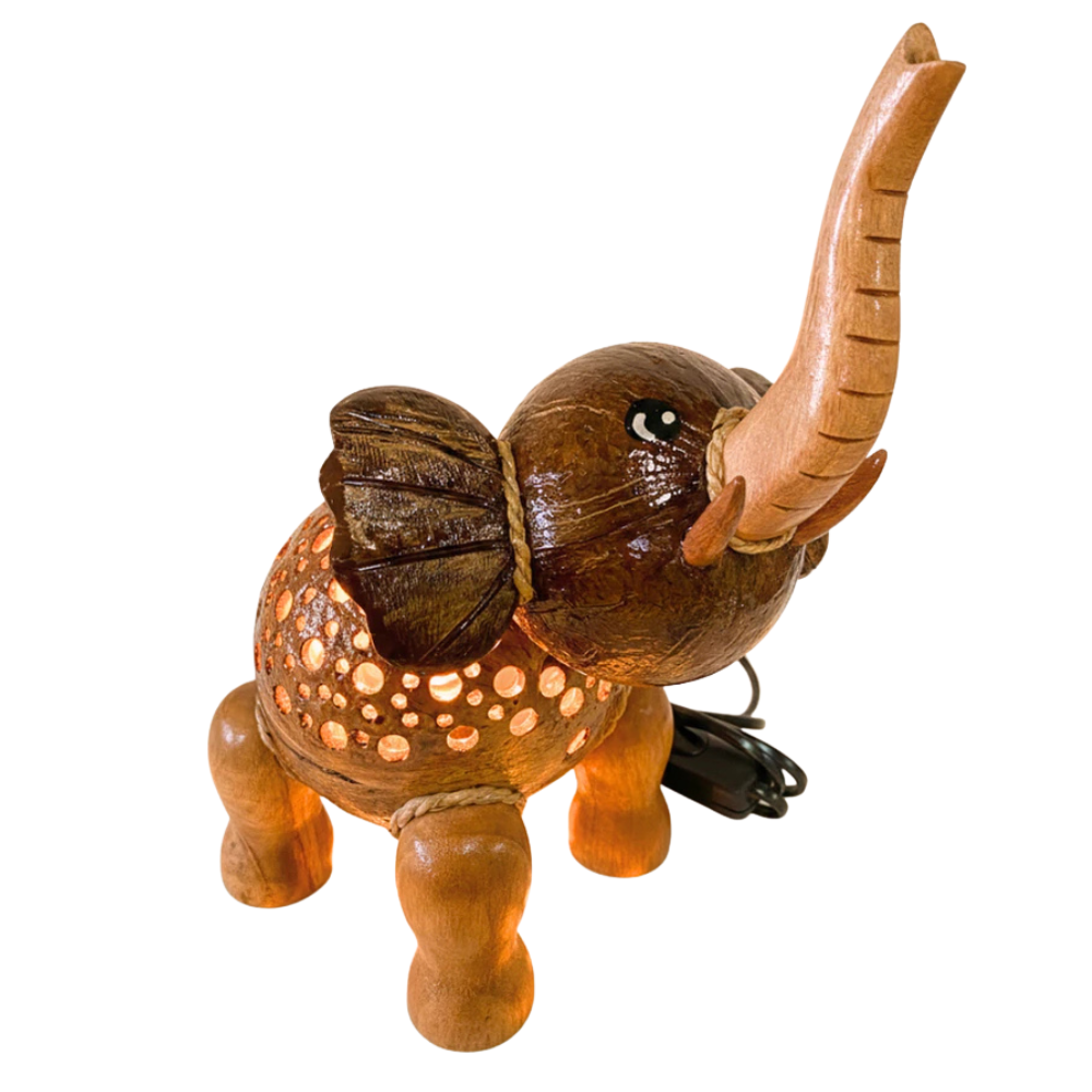 Handmade Coconut Shell Elephant Lamp – Natural Ambient Night Light