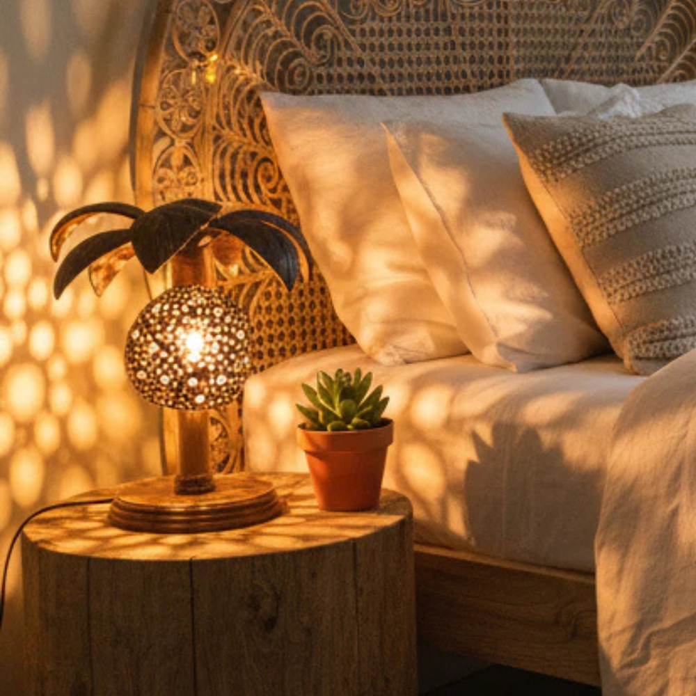 Handmade Coconut Shell Tree Lamp – Natural Tropical Décor Light