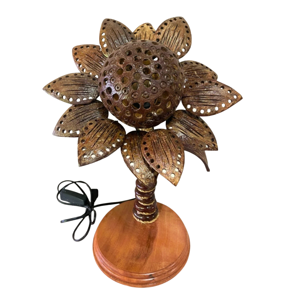 Handmade Coconut Shell Sunflower Lamp – Natural Tropical Decorative Light