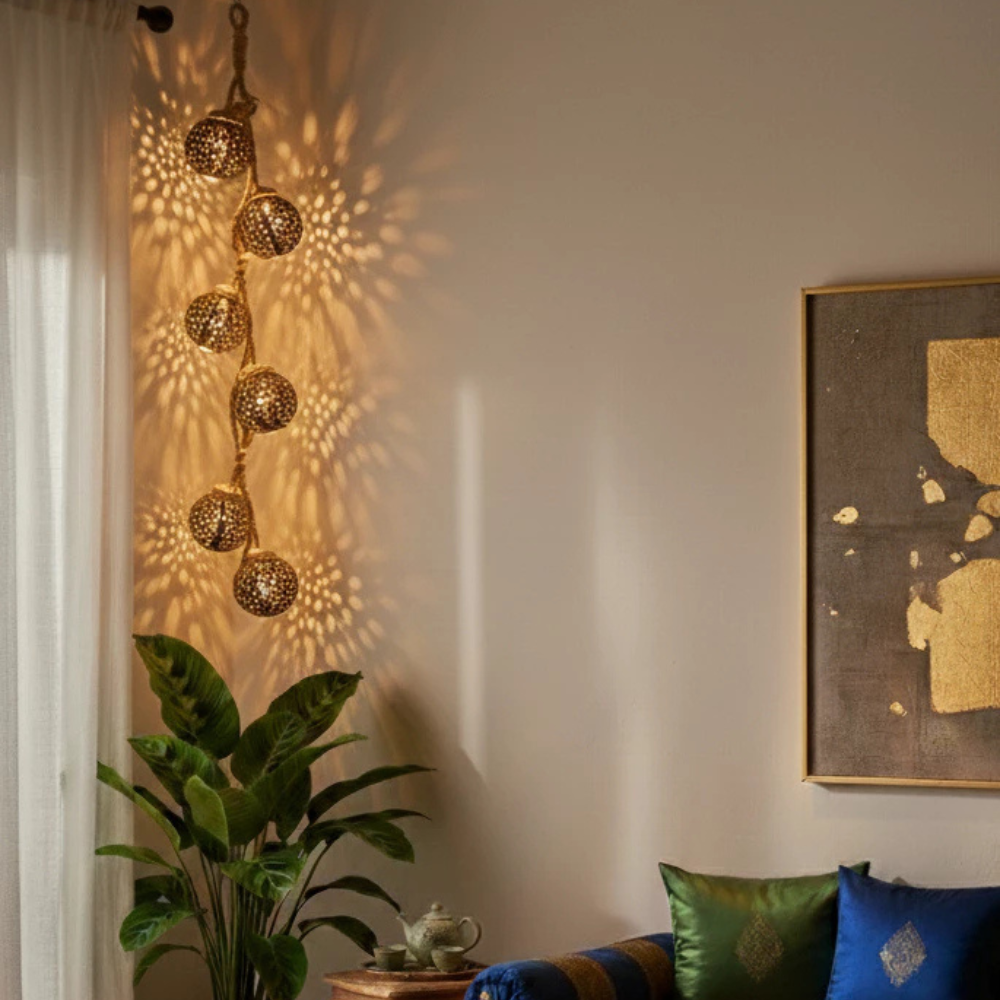 Hanging Coconut Shell Lamp – 5-Light Handmade Natural Décor