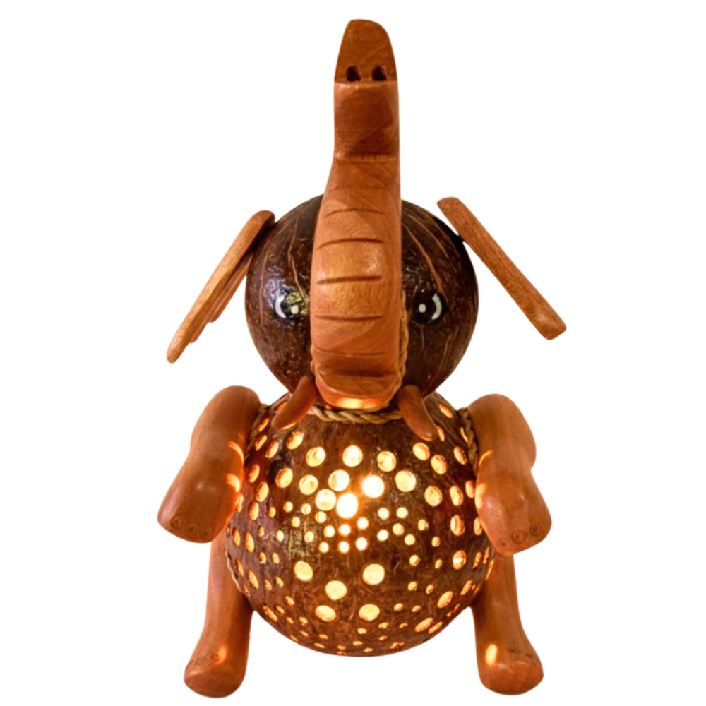 Handmade Coconut Shell Elephant Lamp – Natural Ambient Night Light