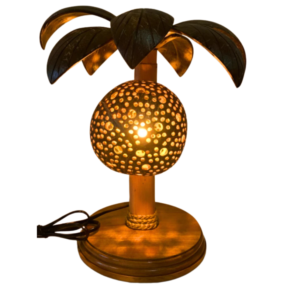 Handmade Coconut Shell Tree Lamp – Natural Tropical Décor Light
