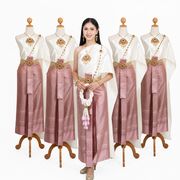 Thai Traditional Dress Set – Dusty Rose with Ivory Shawl