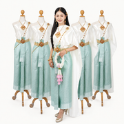 Thai Traditional Dress Set – Mint Green with Ivory Shawl