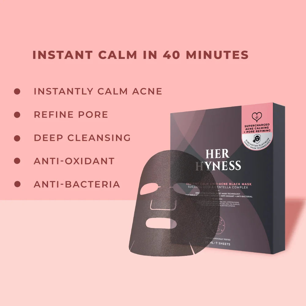 Her Hyness Instant Calm Anti-Acne Black Mask — Box of 7 Sheets