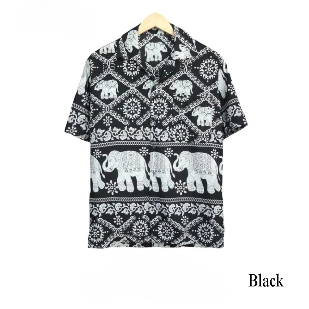 Thai Elephant Print Shirt – Lightweight Italian Silk Fabric Made in Thailand