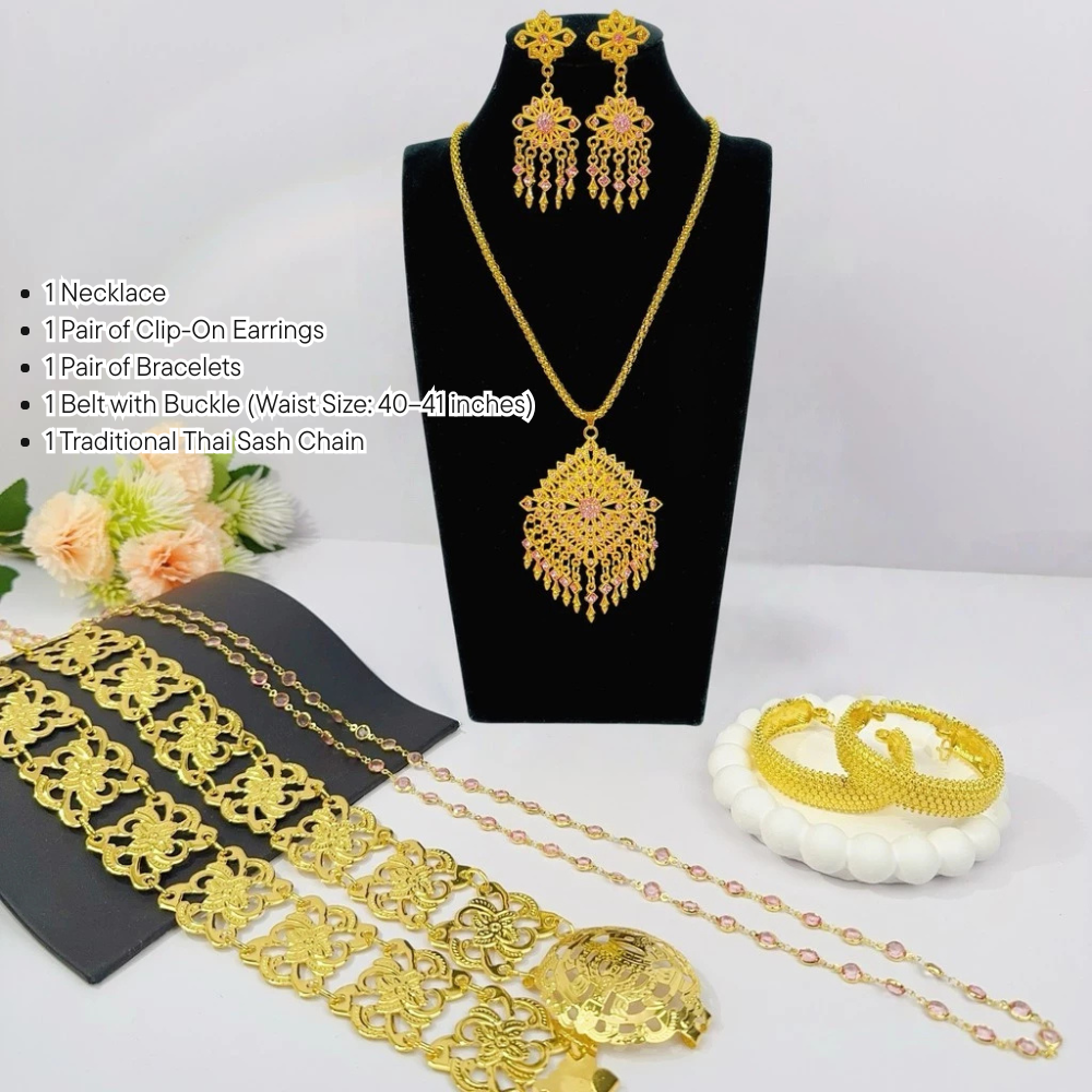 Thai Traditional Dress Set – Dusty Pink with Matching Shawl