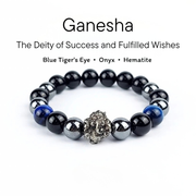 Lord Ganesha Blue Tiger’s Eye, Hematite & Onyx Stone Bracelet