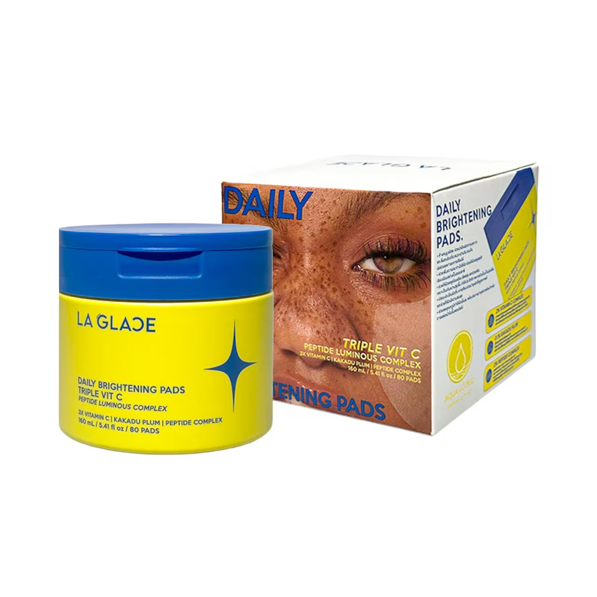 LA GLACE Daily Brightening Pads Triple Vit C Peptide Luminous Complex 160 ml [80 Pads]