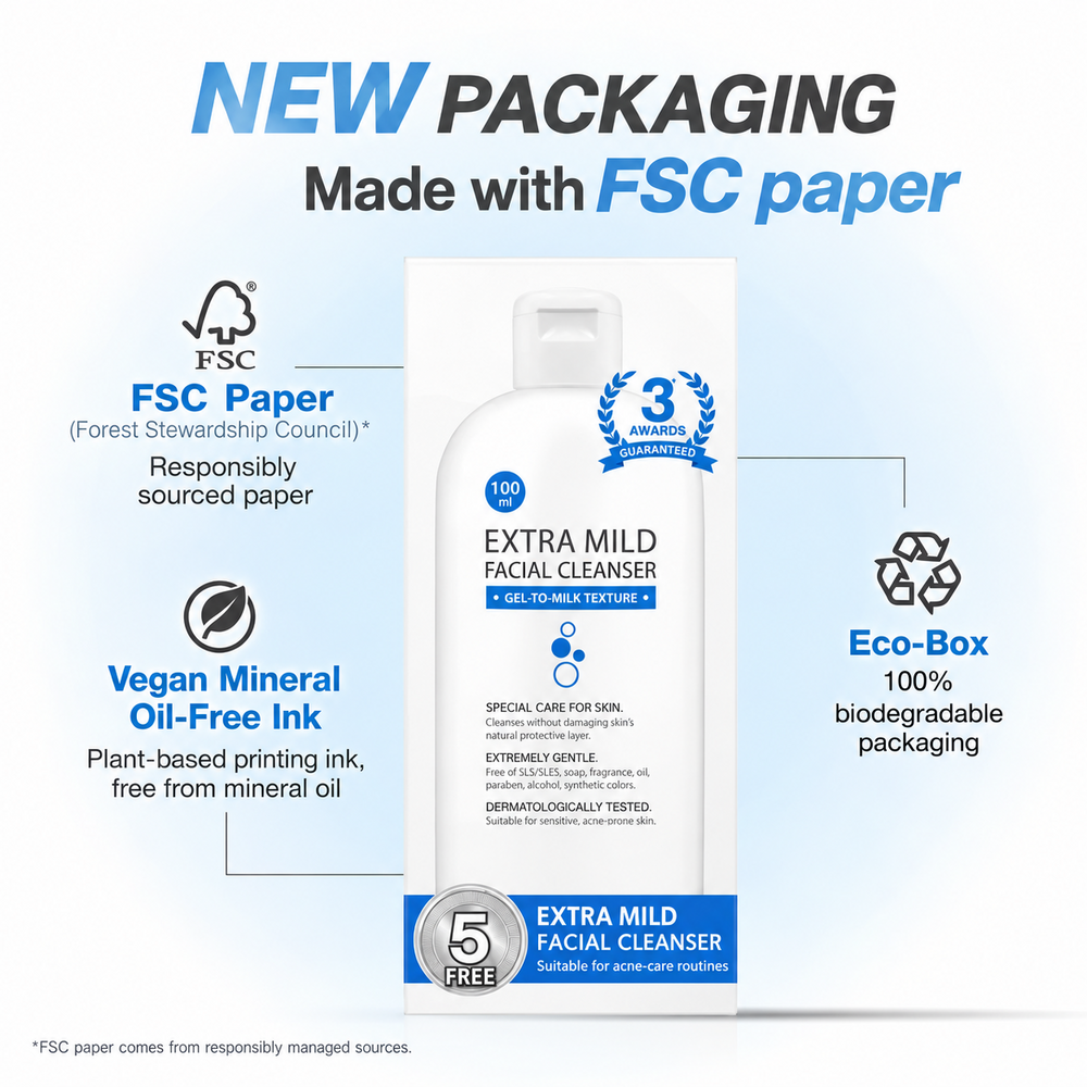MizuMi Extra Mild Facial Cleanser 100ml FSC paper packaging