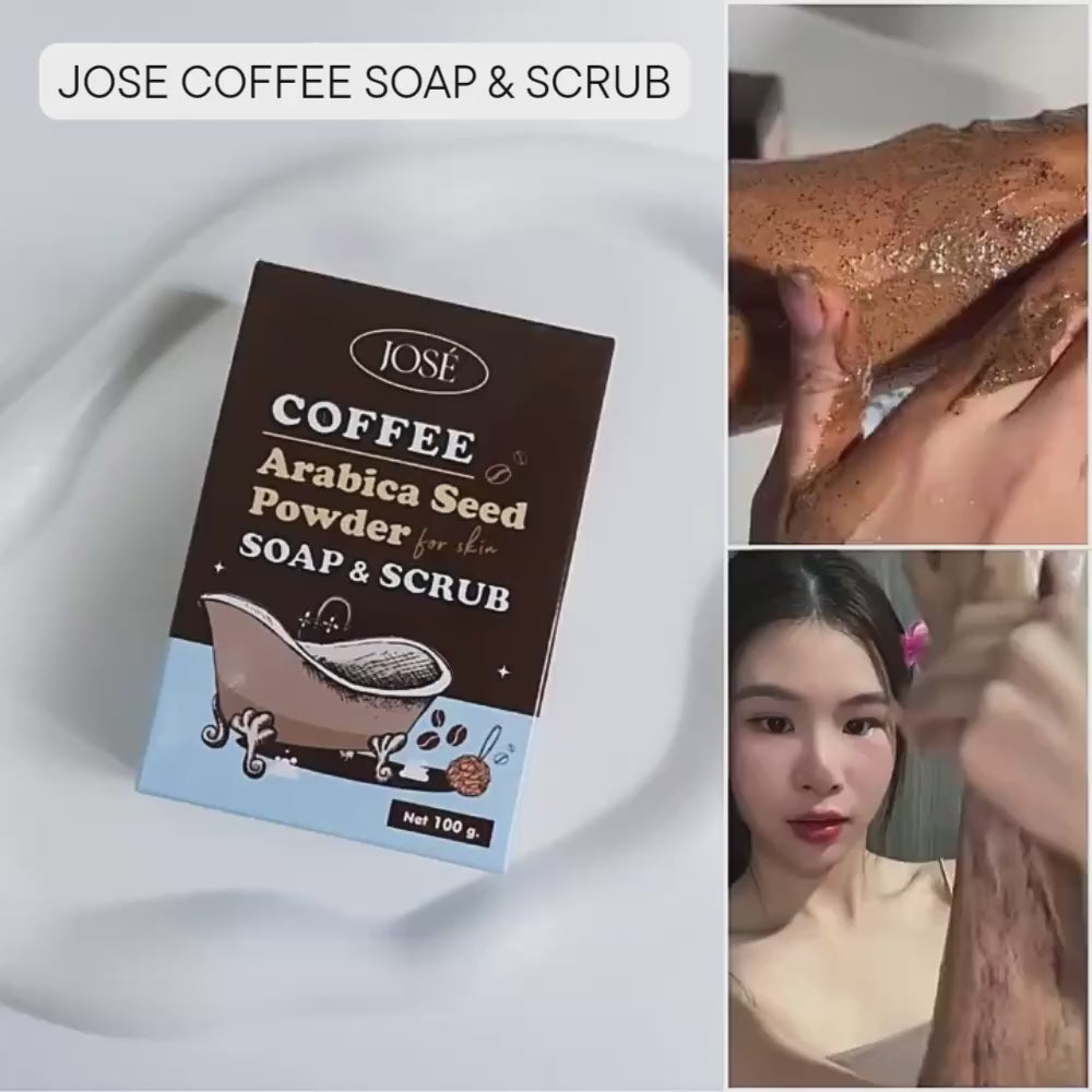 Load video: JOSE Coffee Soap &amp; Scrub 100g – Exfoliating Body Soap with Arabica Coffee
