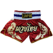 Custom Name Muay Thai Shorts - Red with Thai Flag Waistband
