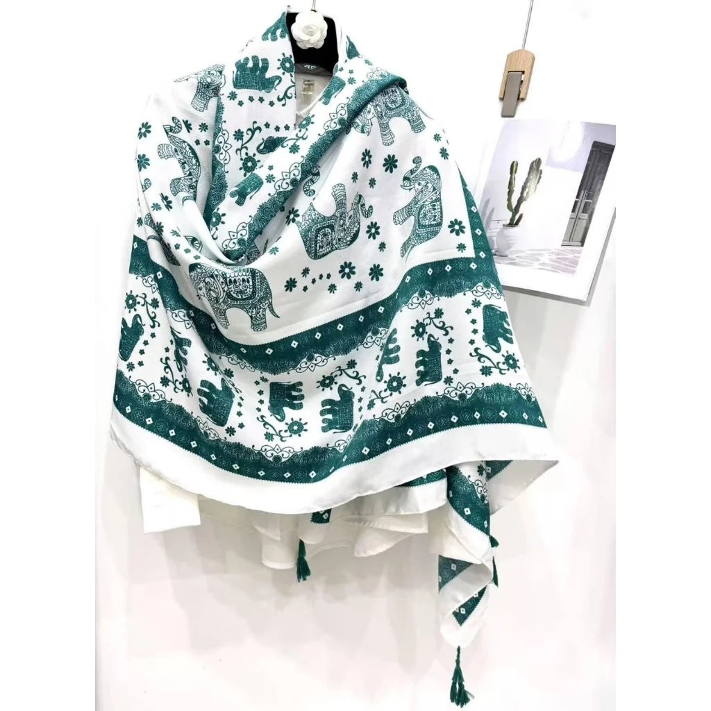 Elephant Print Shawl & Scarf – Soft Lightweight Fashion Wrap
