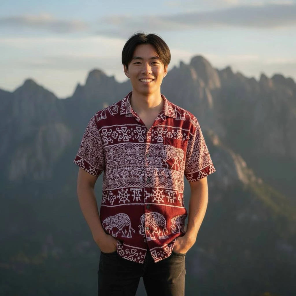 Thai Elephant Print Shirt – Lightweight Italian Silk Fabric Made in Thailand