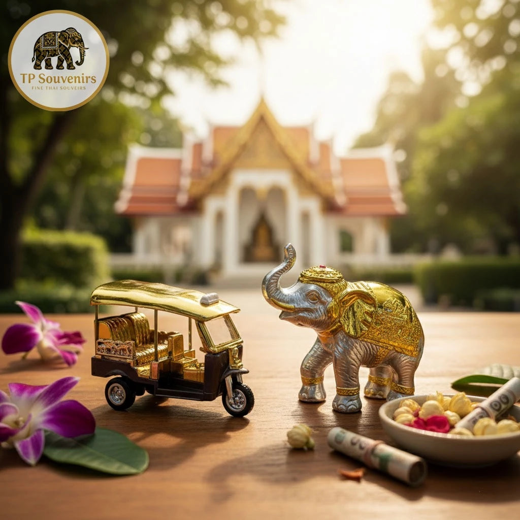 Thailand Tuk Tuk & Elephant Souvenir Set – Zinc Alloy Collectible Model
