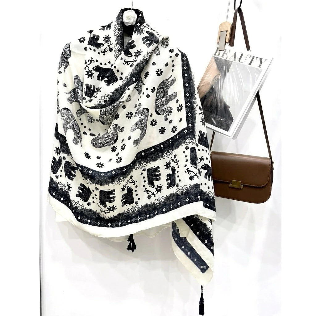 Elephant Print Shawl & Scarf – Soft Lightweight Fashion Wrap