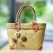 Handwoven Krajood Bag (Size M) – Natural Thai Basket Tote with Coconut Shell Detail